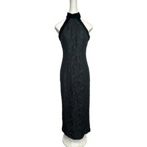 Vintage Moda Spiegel 4 Lace Gown 90s High Neck Black Velvet Y2K Formal Dress